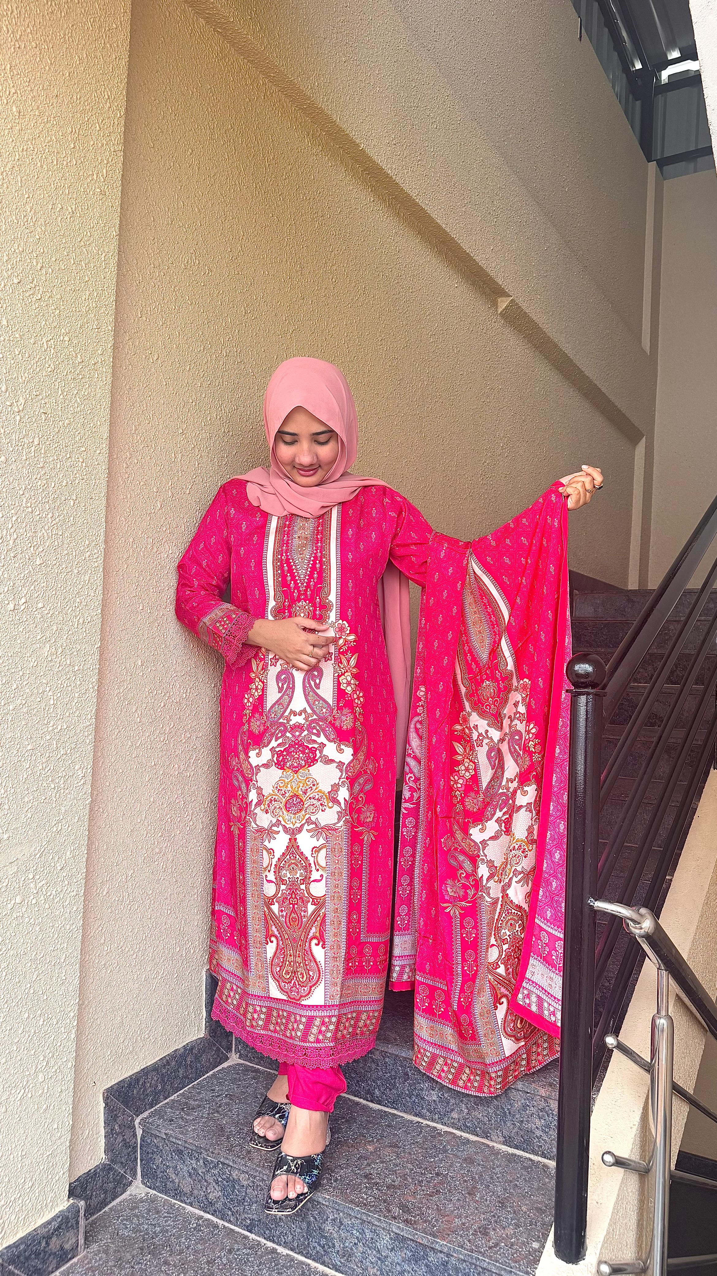 Pink Muslin Pakistani Suit 